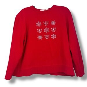 Classic Elements Ladies Red Snowflake‎ Sweater Sz XL Embroidered Christmas VTG